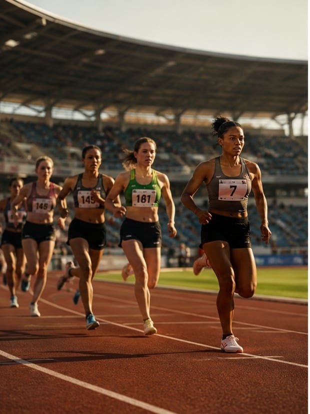 Women athletes racing on a track